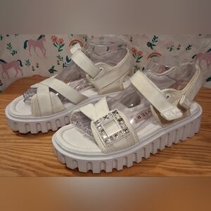 Roger Vivier Viv Go-Thick Trekky White Platform Chunky Casual Sandal Shoe SZ 8.5